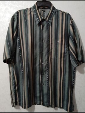 Alan Stuart Men's Vertical Stripe Short-Sleeve Button-Up Shirt - Size L